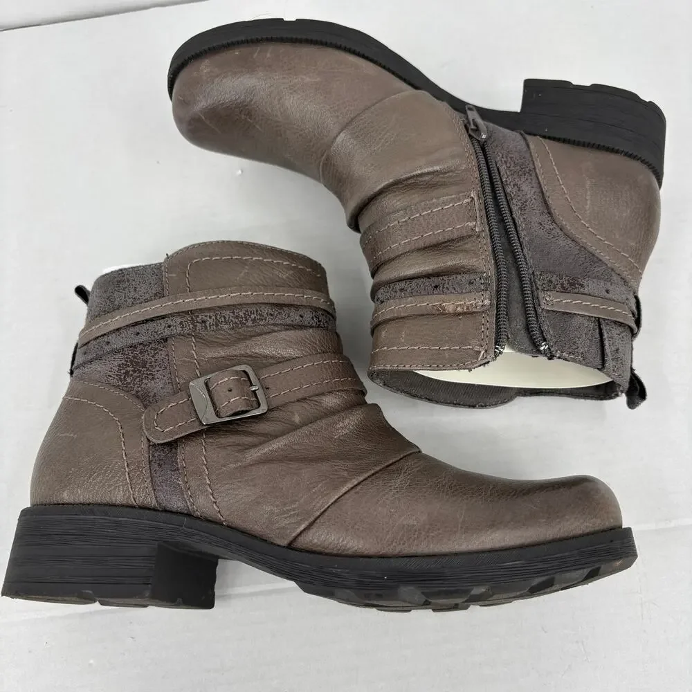 Earth Origins Ankle Bootie Size 10 Gray Leather Randi Roland Side Zip Boot